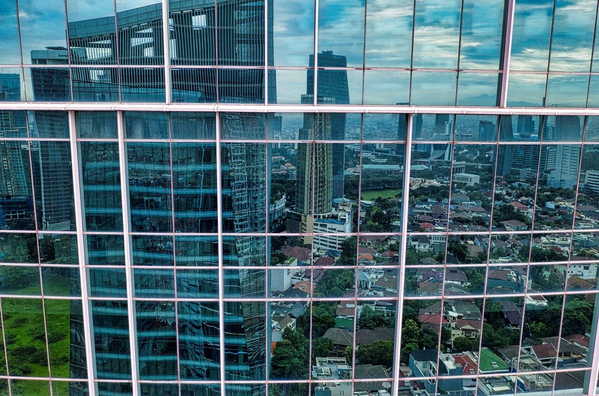 Glass office building facade