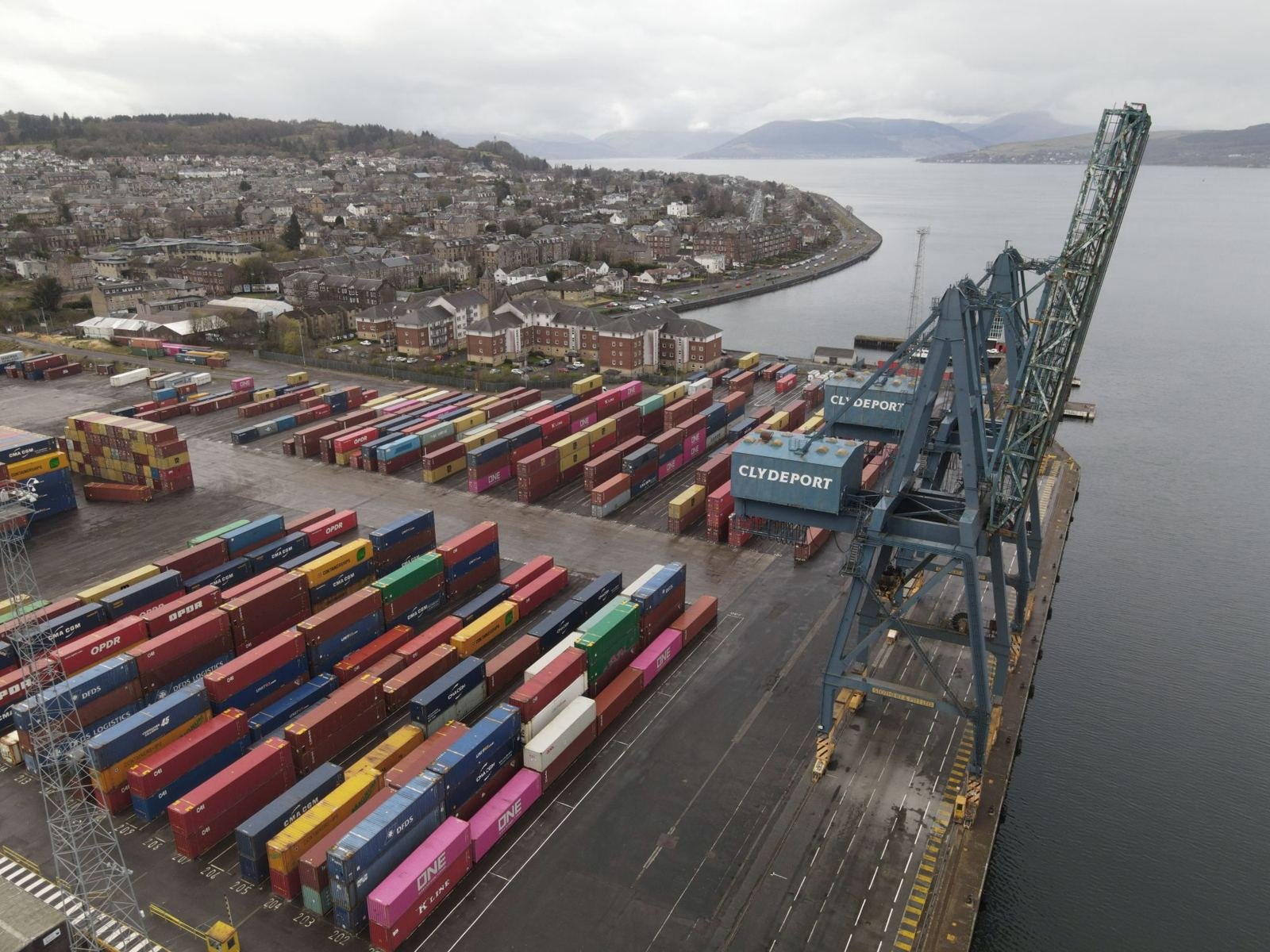 Container terminal with cranes on the waterfront