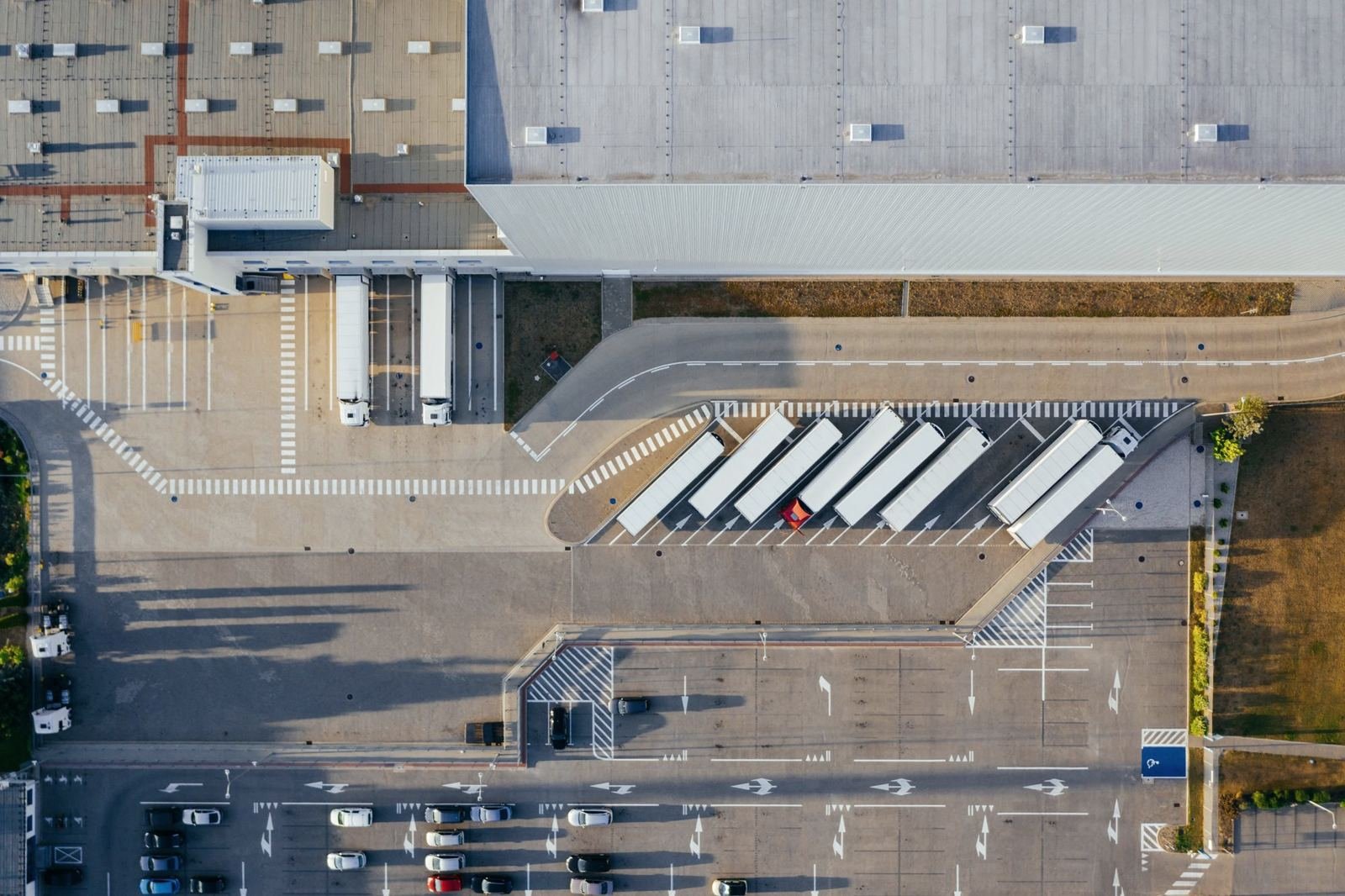 Distribution center with loading docks seen from above